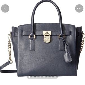 Michael Kors Collection Navy Blue Leather Satchel with Gold Hardware